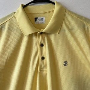 IZOD Golf Polo Men's XL Yellow Short Sleeve Shirt With Gray Logo‎
